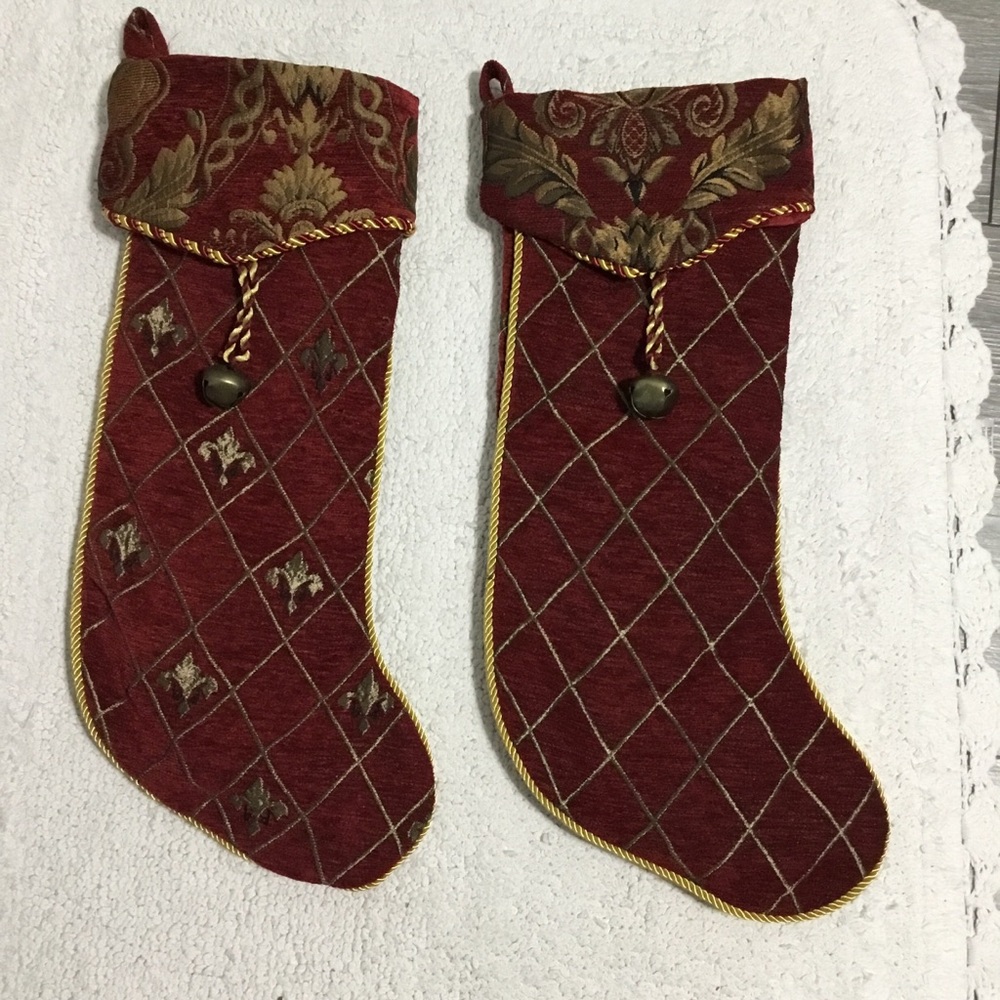 2 Burgundy Tapestry Stockings with Cording Trim by Supree Creations